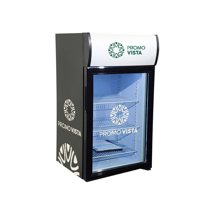 Merkkoeler voor op het aanrecht – Aanpasbare displaykoelkast (460x460x838 mm), inhoud 68 liter