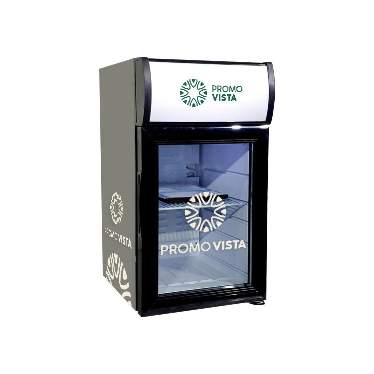 Merkkoeler voor op het aanrecht – Aanpasbare displaykoelkast (330x406x615 mm), inhoud 21 liter