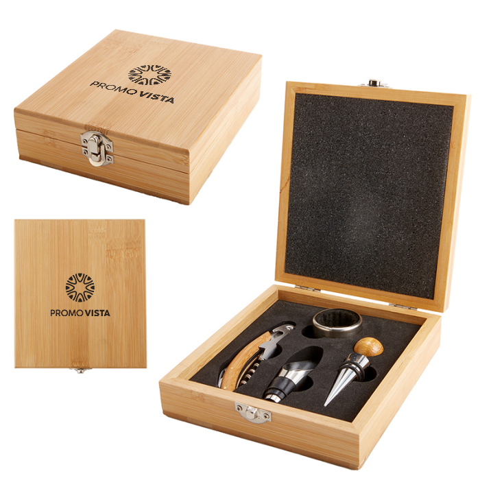 Custom 4-Piece Bamboo Wine Tool Set – Premium Wine Accessories
