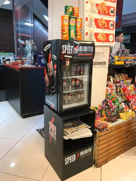 Merkkoeler voor op het aanrecht – Aanpasbare displaykoelkast (400x406x728 mm), capaciteit 40L