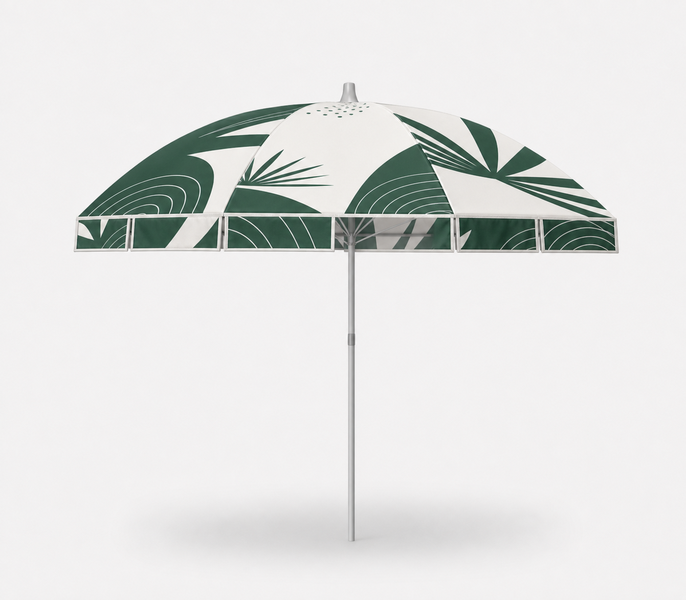 Product accurate custom printed beach parasol with short valance frills mockup