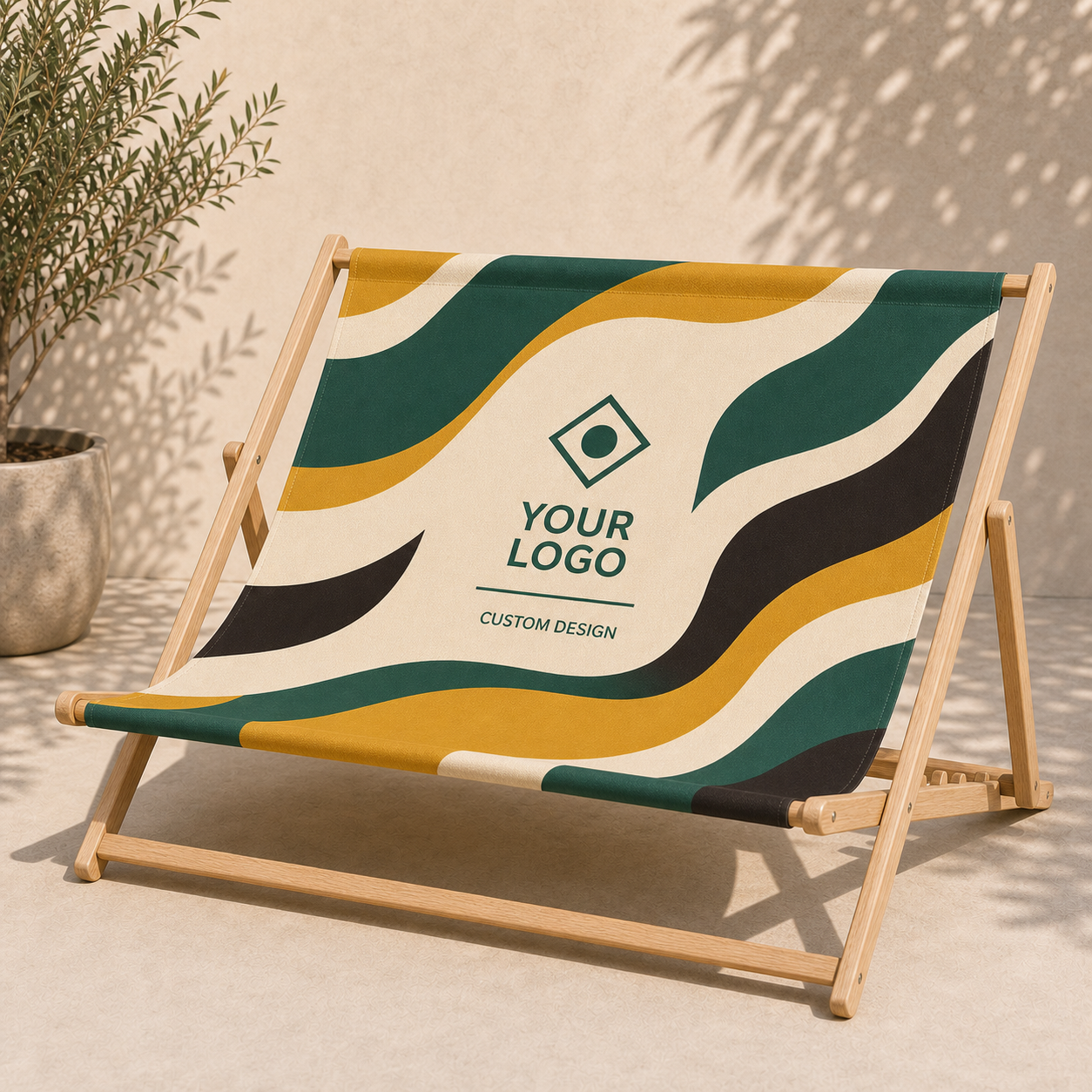 Custom printed double beach chair with 150 x 96 cm full customer design fabric mockup