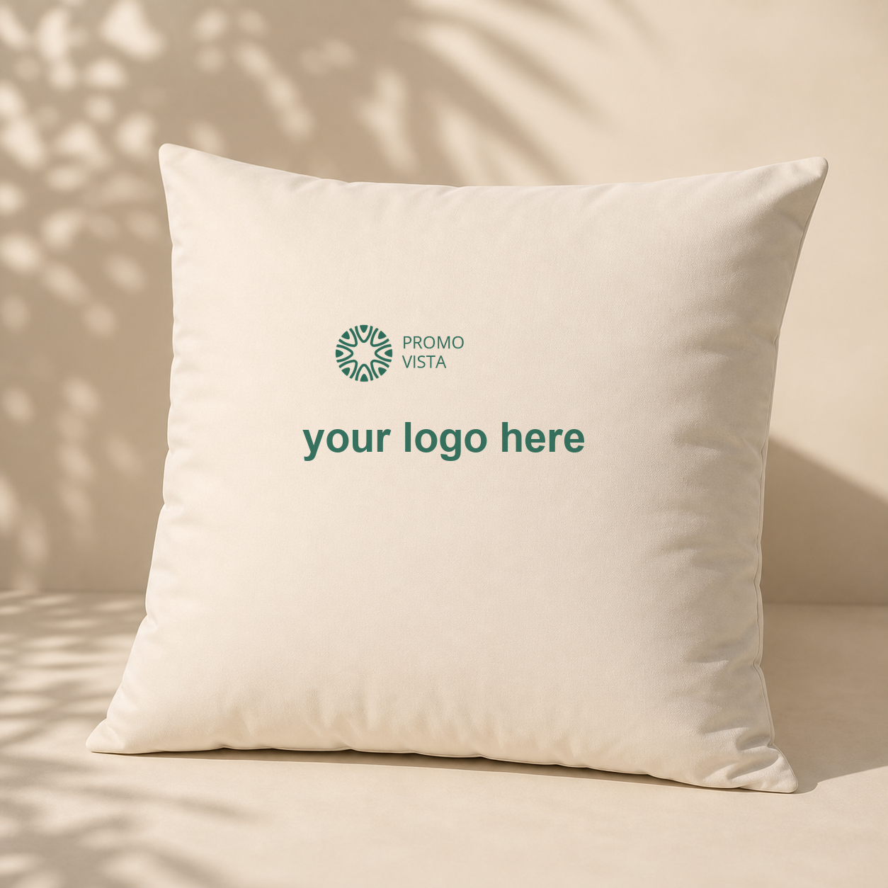 Custom printed microfiber cushion 50 x 50 cm with Promo Vista custom logo mockup