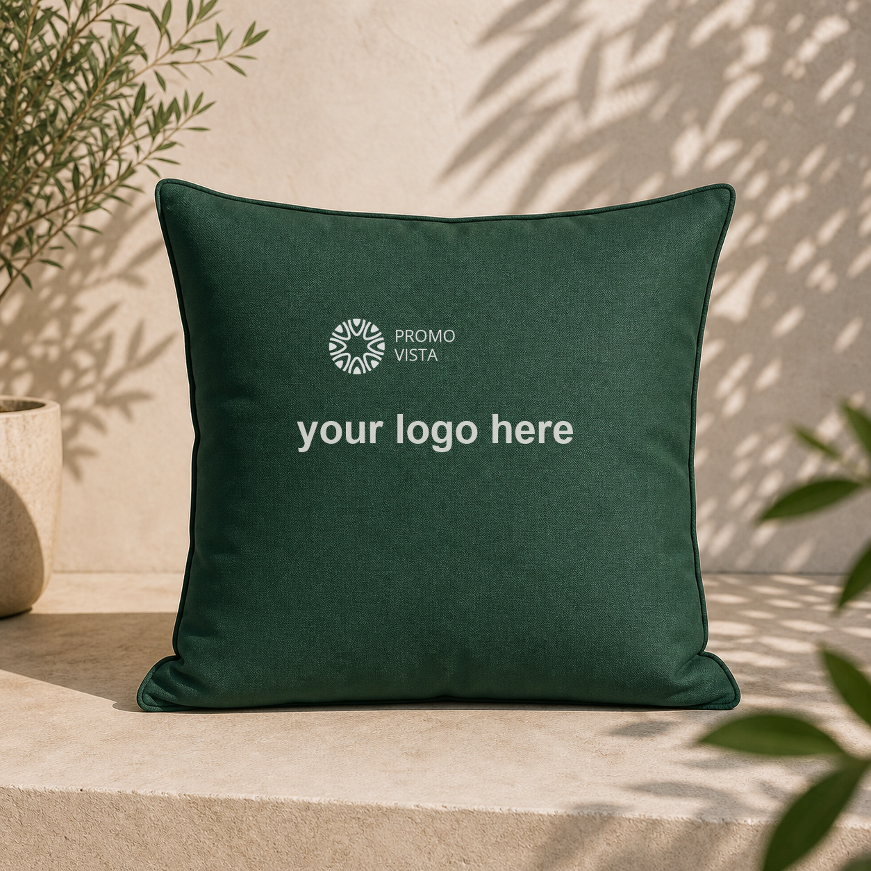 Custom printed outdoor cushion 40 x 40 cm with Promo Vista custom logo mockup