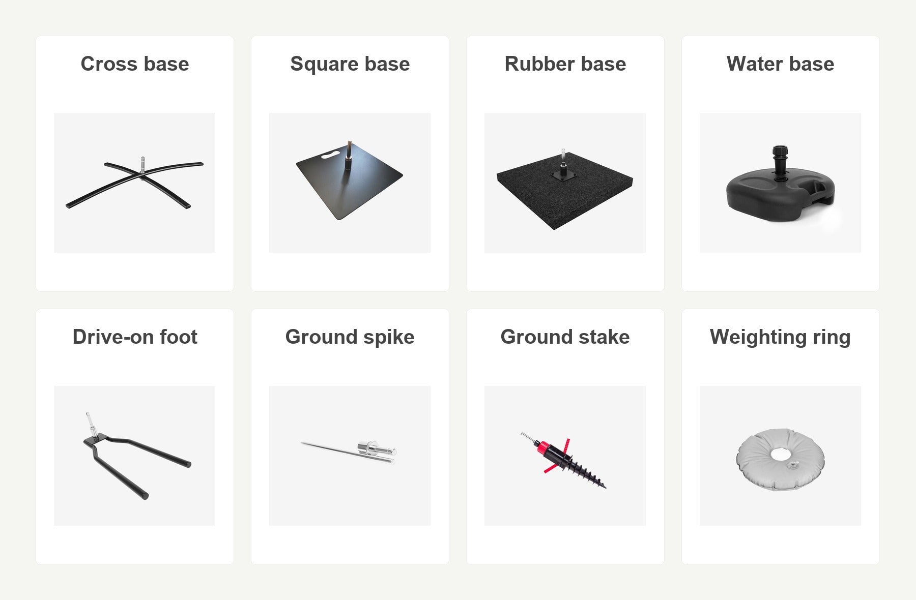 Beach flag base options and ground fixings