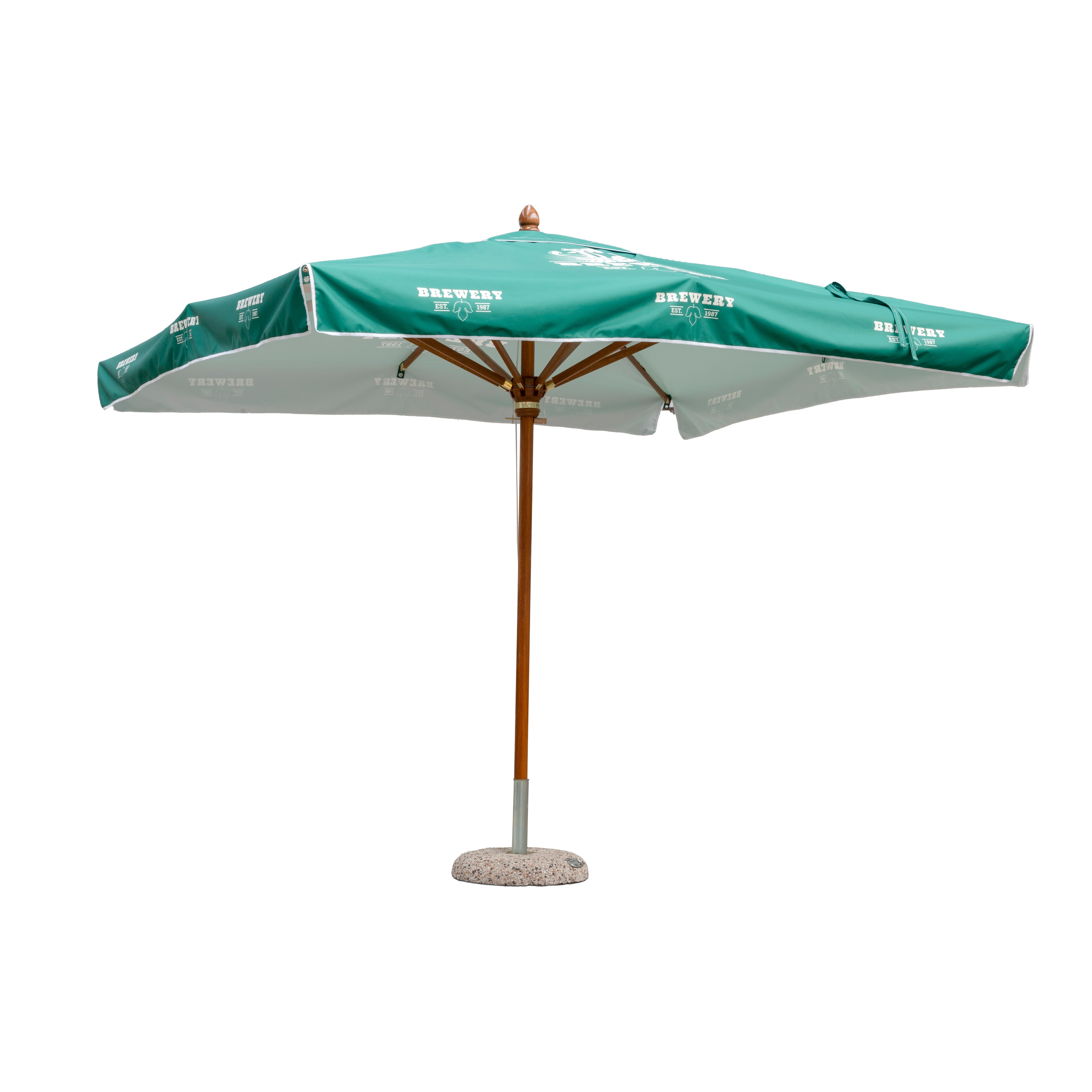Square custom printed hospitality parasol with wooden frame