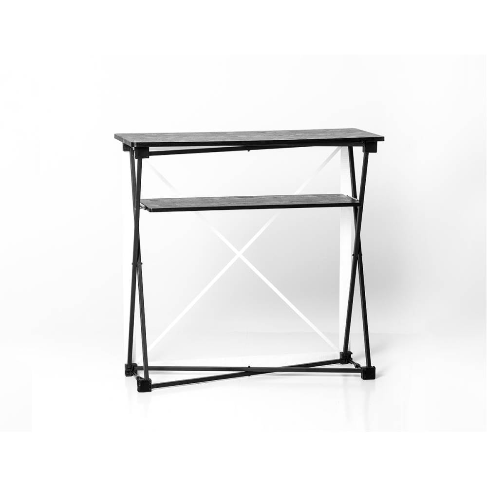 Open folding aluminium frame with internal storage shelf