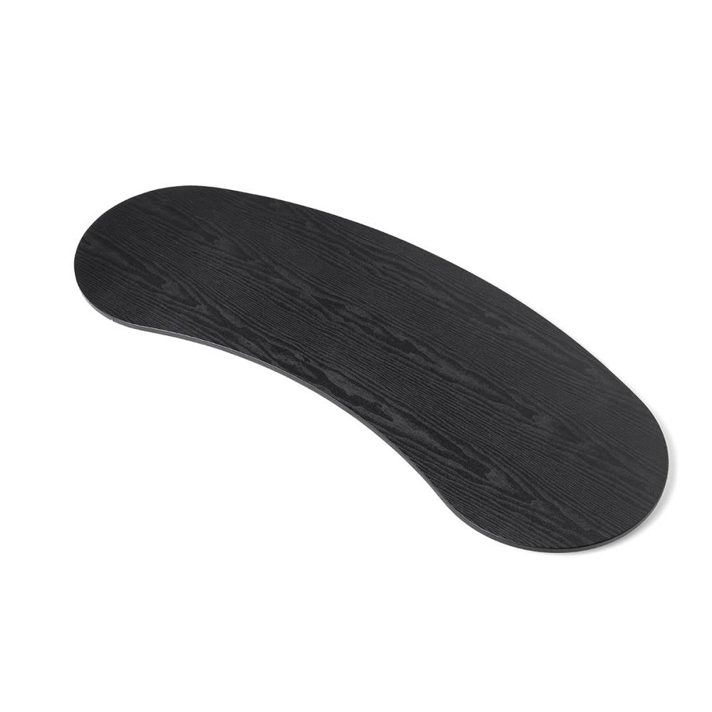 Curved black tabletop of the large promotional counter