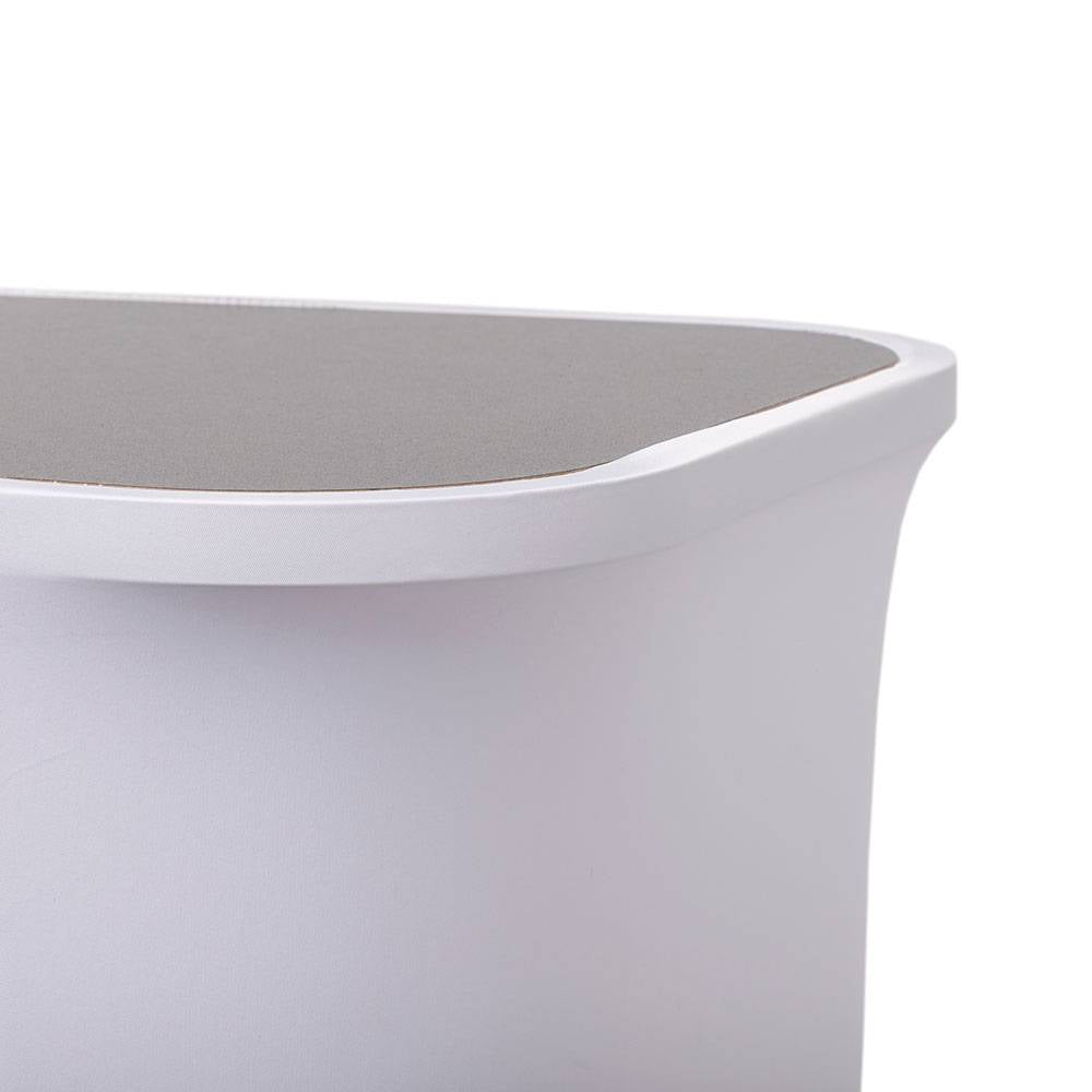 Close-up of the SEG fabric fitted into the pop-up counter tabletop