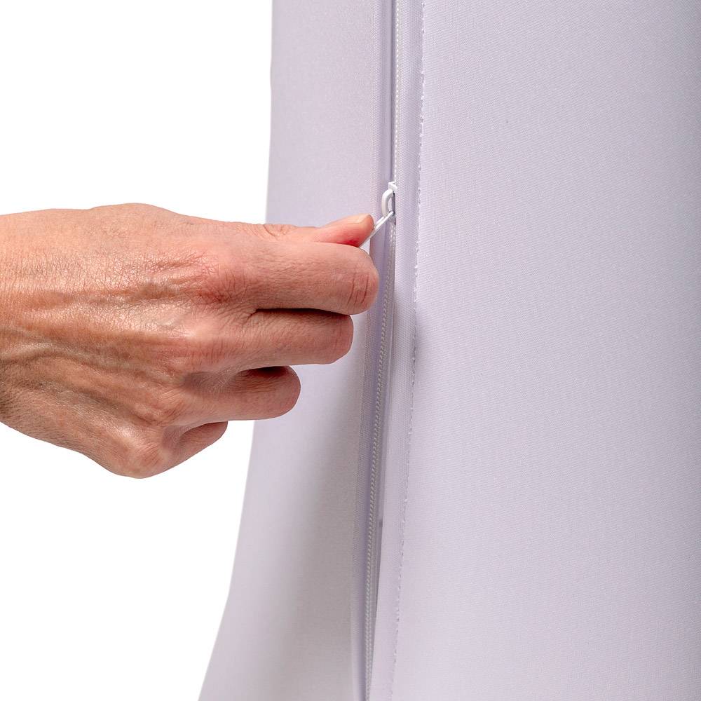 Printed cover being closed around the oval fabric counter