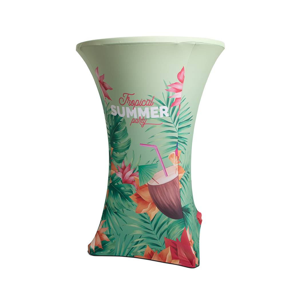 Custom Printed Stretch Cover for Round Standing Table – front view