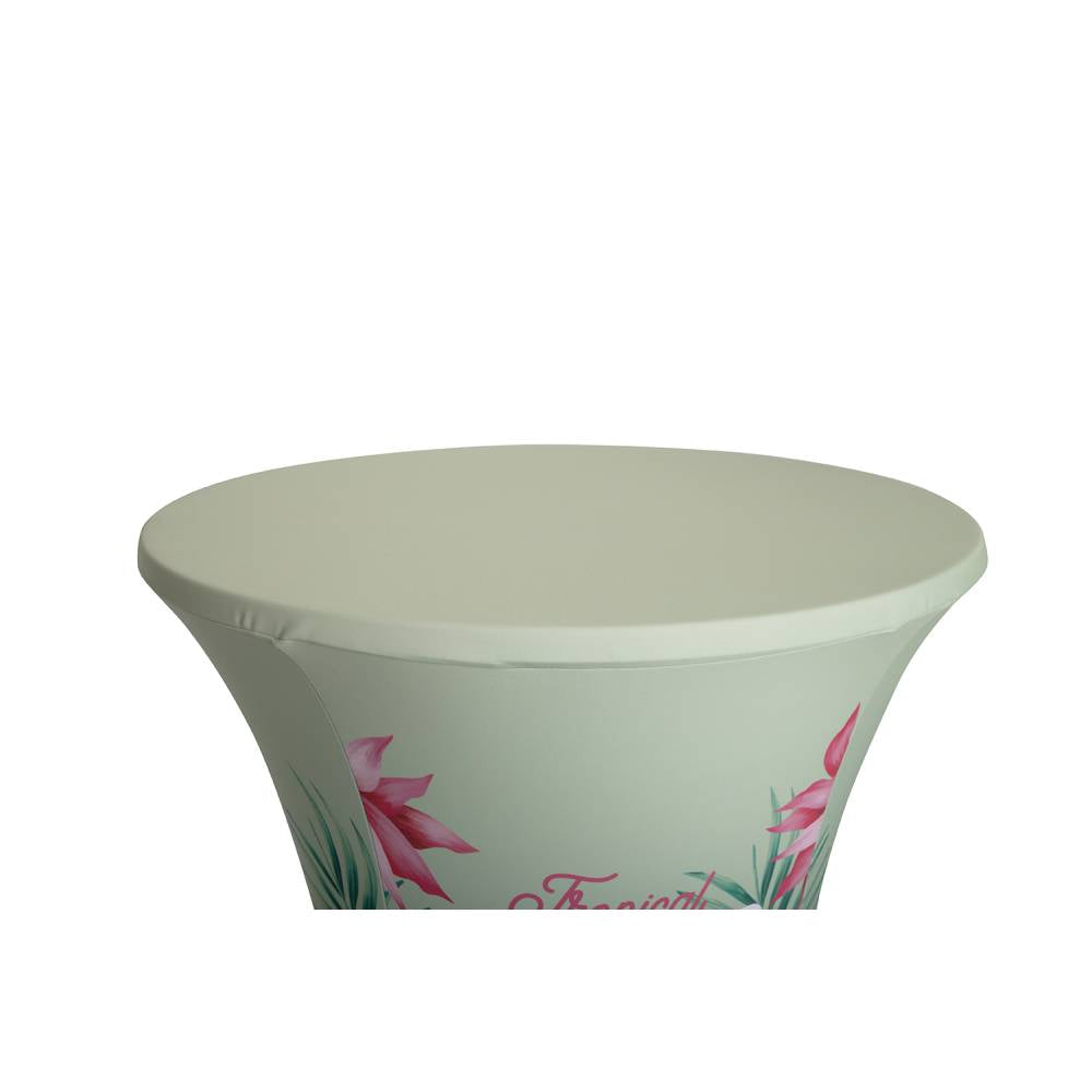 Custom Printed Stretch Cover for Round Standing Table – top detail
