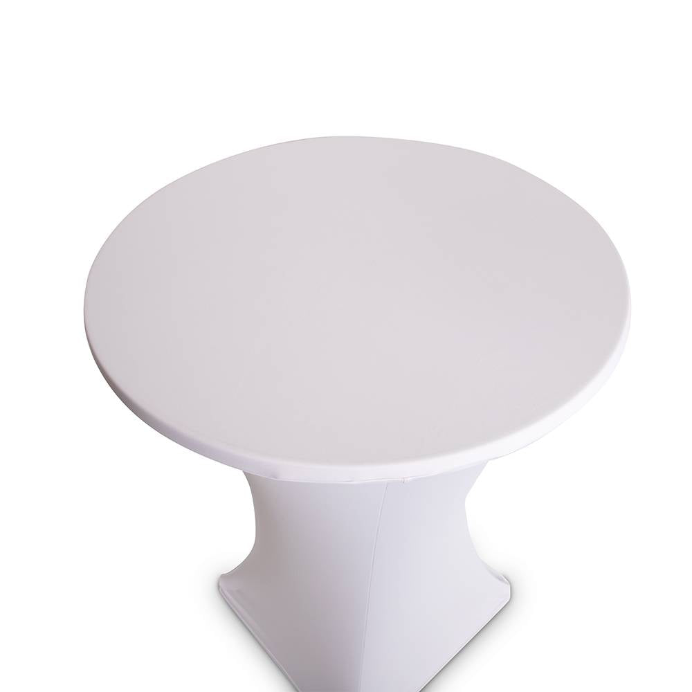 Custom Printed Stretch Cover for Round Standing Table – white example