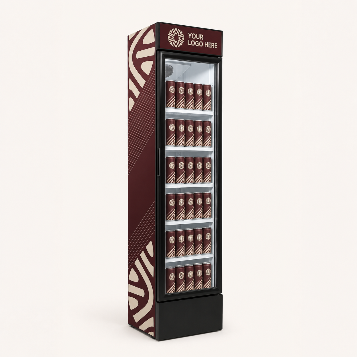 Branded Upright Display Cooler 105L – custom branding example
