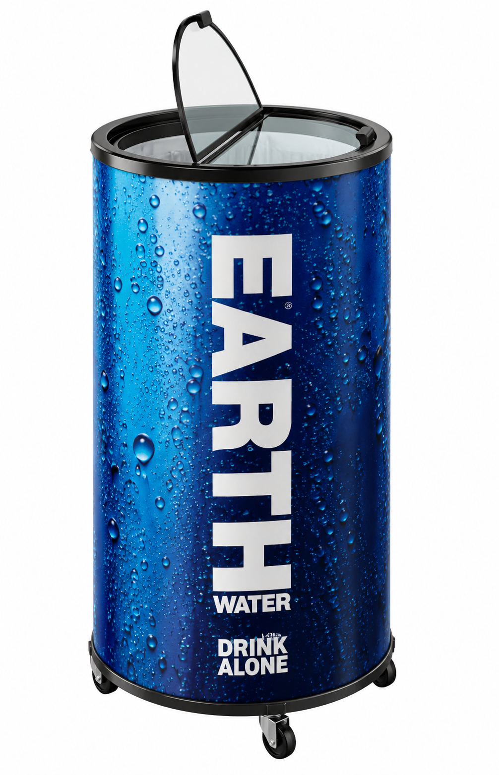 65L Cylindrical Beverage Cooler with Flip-Top Tempered Glass Lid and Baskets with Divider Sample
