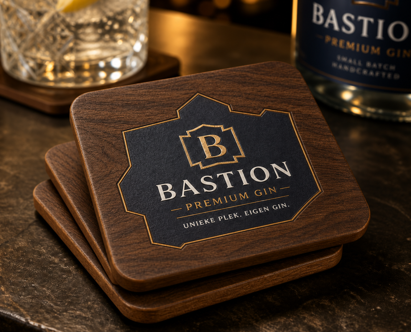 Wooden Coaster Bamboo with walnut-look 2