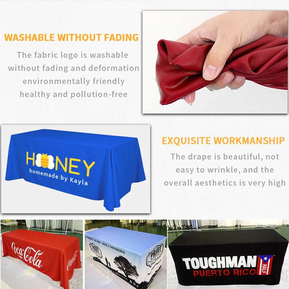 Custom Fitted Table Cloth with Logo – Sleek, Durable & Professional