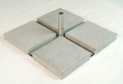 Matching metal cross base with four square concrete slabs for the IBIZA cantilever parasol