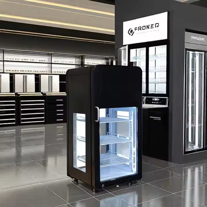 Custom Four-Sided Cooler – 360° Branded Display Fridge (440x505x900 mm), Capacity 68L