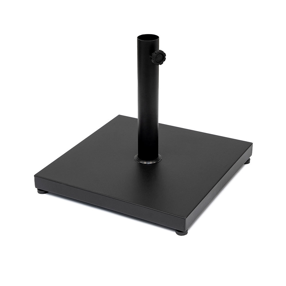 Parasol base steel plate 17 kg, black, with pole tube — fits umbrella poles Ø34–48 mm