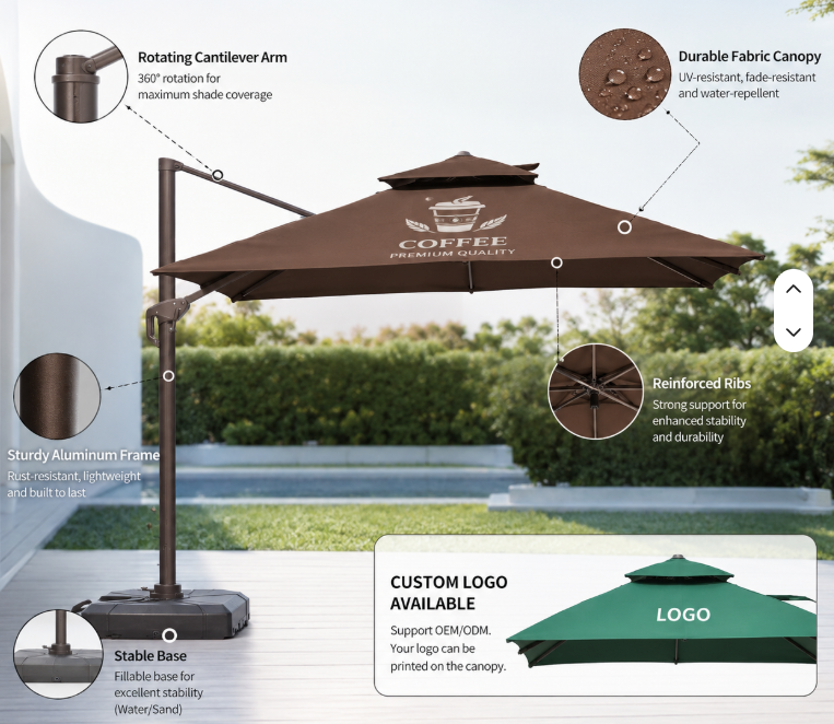 2.5x2.5m Regular Square Double-Top Rome Umbrella (Basic)