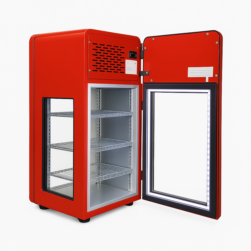Custom Four-Sided Cooler – 360° Branded Display Fridge (440x505x900 mm), Capacity 68L