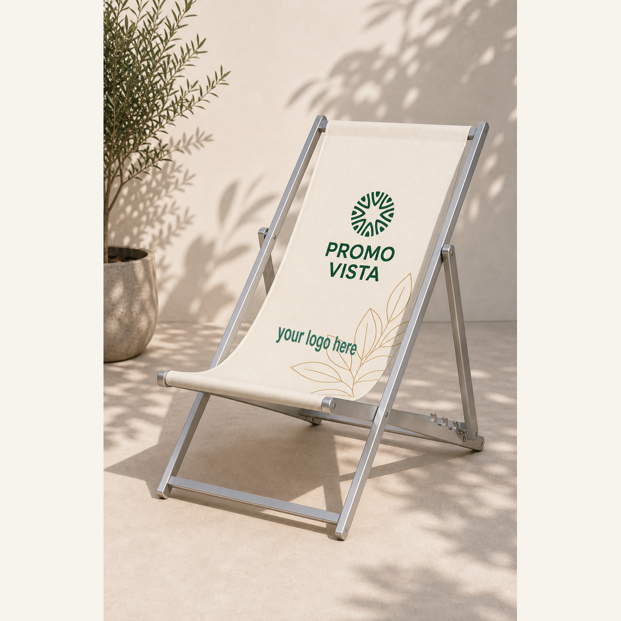 Custom printed aluminium deck chair with Promo Vista custom logo mockup