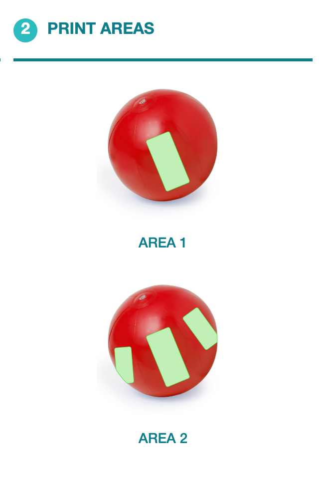 Print areas for custom printed beach ball 28 cm