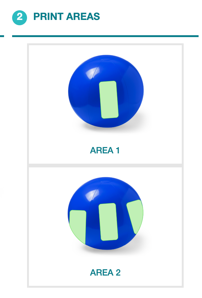 Print areas for custom printed beach ball 40 cm