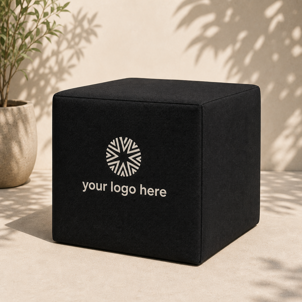 Custom printed cube seat 40 x 40 cm with Promo Vista custom logo mockup