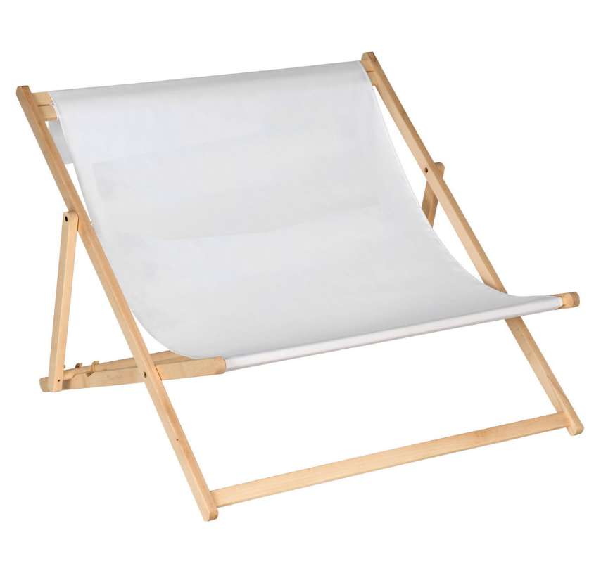 Custom printed double wooden deck chair with wide fabric panel