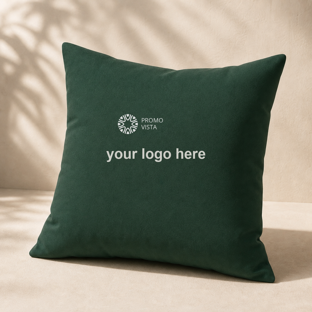 Custom printed microfiber cushion 40 x 40 cm with Promo Vista custom logo mockup