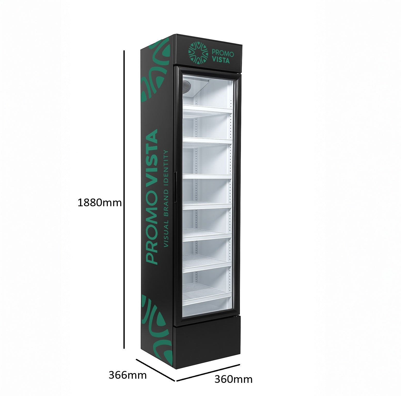 Custom Upright Display Cooler - Customizable Display Fridge (360x366x1880 mm), Capacity 105L