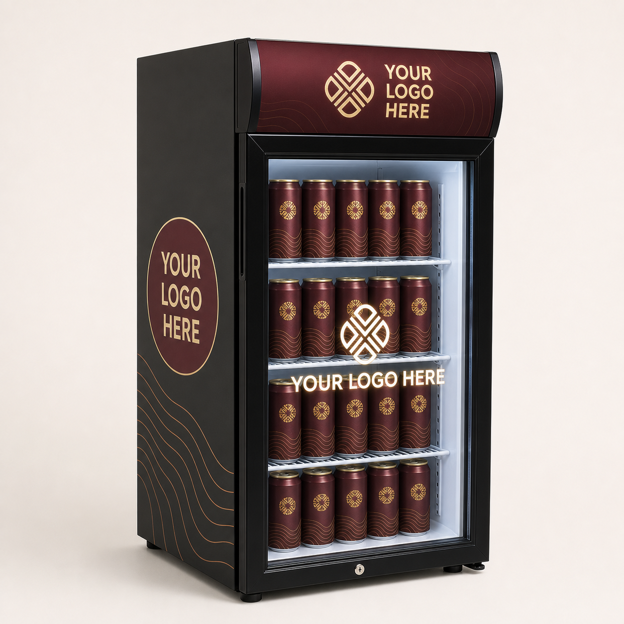 Branded Countertop Display Fridge 68L – custom branding example