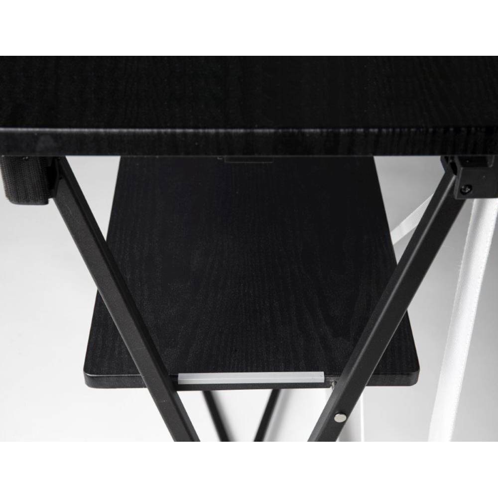 Close-up of the storage shelf inside the folding fabric counter