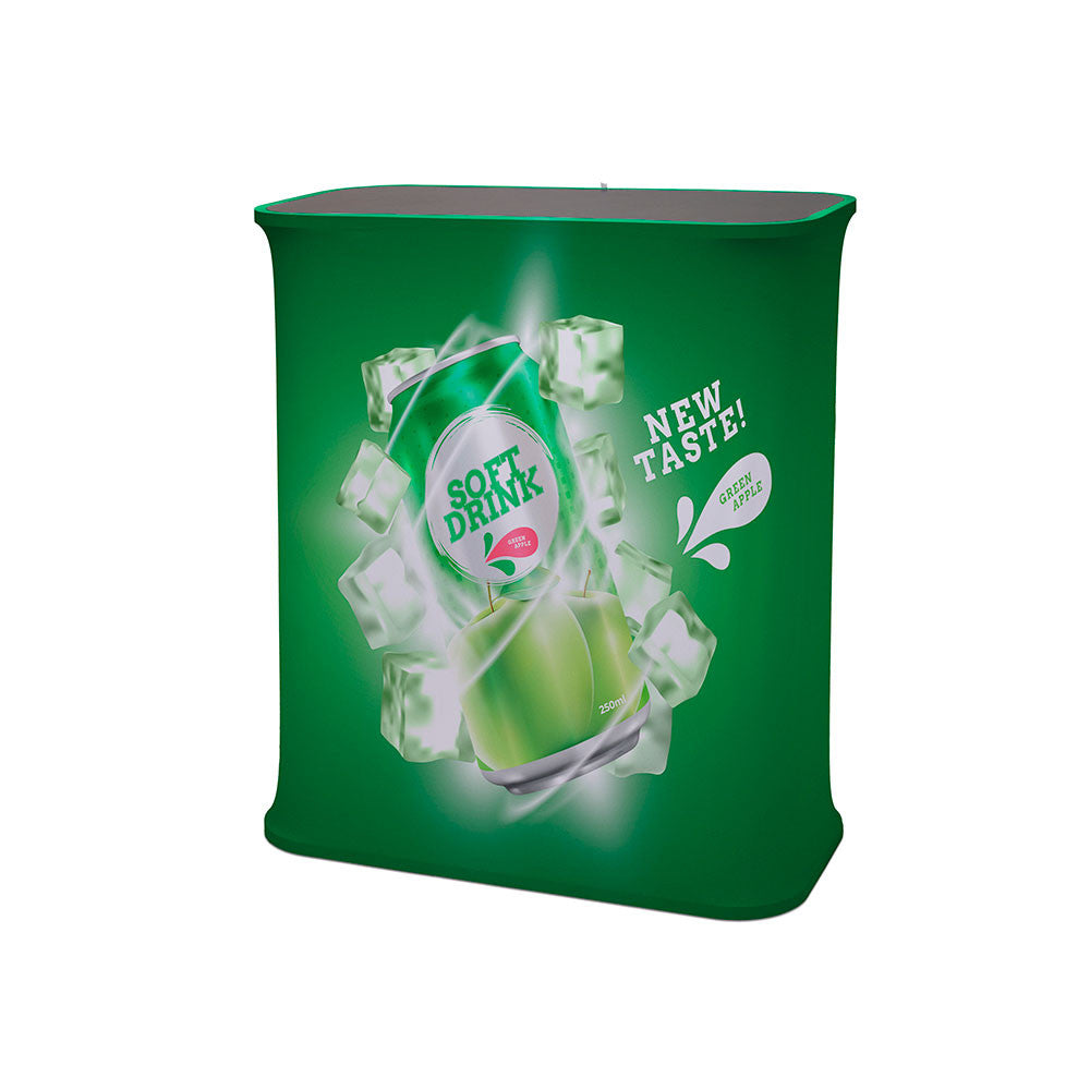 Illuminated pop-up fabric counter with custom printed graphic