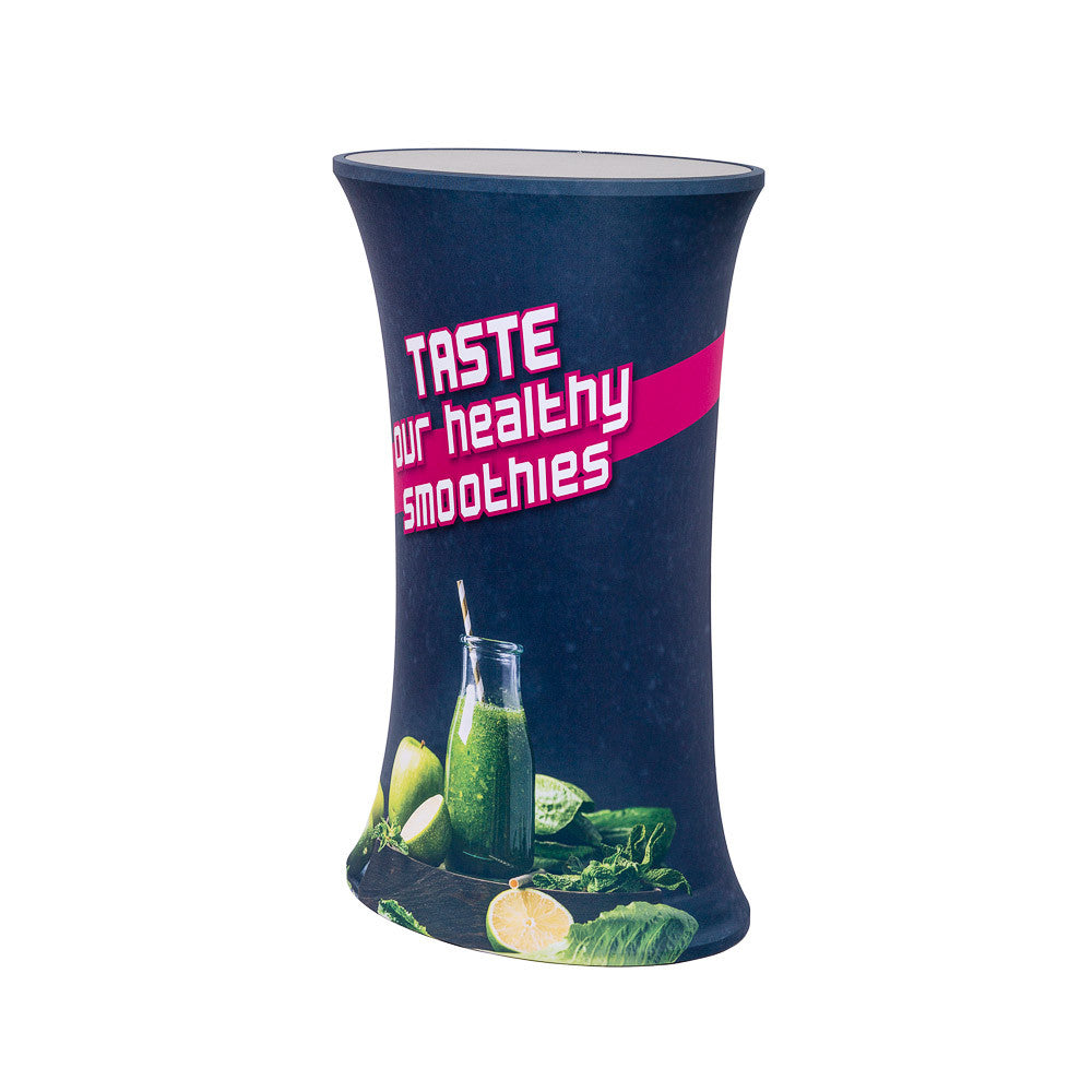 Slim oval promotional counter with tensioned fabric print