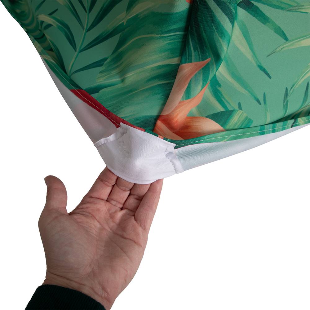 Custom Printed Stretch Cover for Round Standing Table – fitting detail