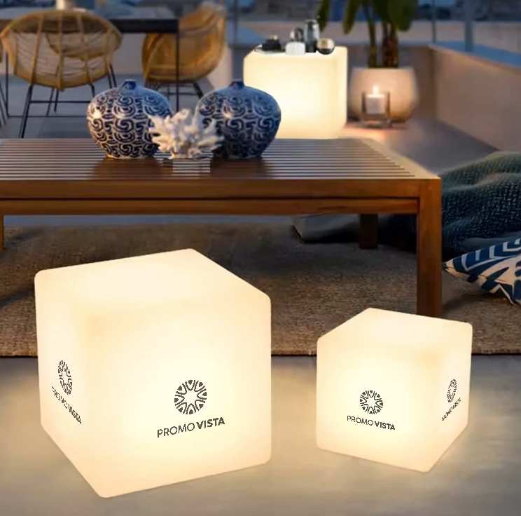 LED Cube Lamp with Logo (16-color RGB, Remote Control, IP65) - 60 x 60 cm