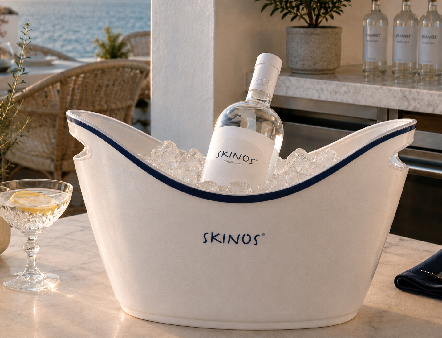 Skinos Premium Ice Bucket with Blue Trim 6L​